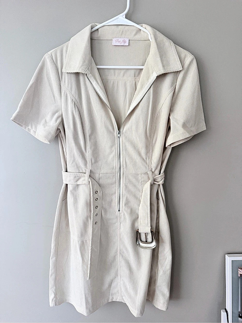 Pink Lily Strike A Chord Taupe Corduroy Dress Mini Dress